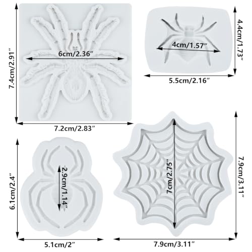 Halloween Spider Silicone Mold Set of 4 Spider Web & Spider Shapes - C