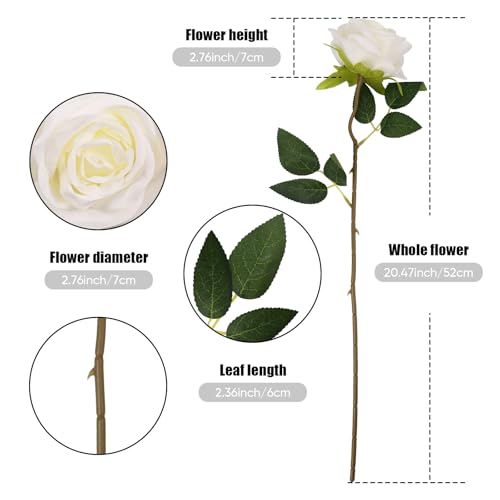 Artificial White Rose Flowers 10PCS Long Stem Fake Bouquet for Wedding & Party Decor