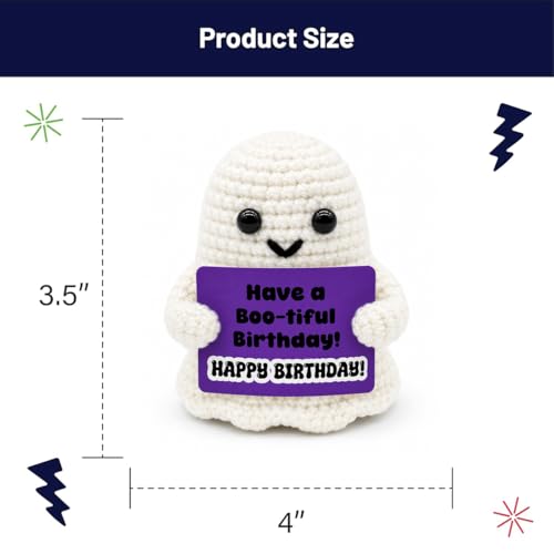 Ghost Happy Birthday Crochet Figurine – Handmade Mini Plush Desk Decor Gift