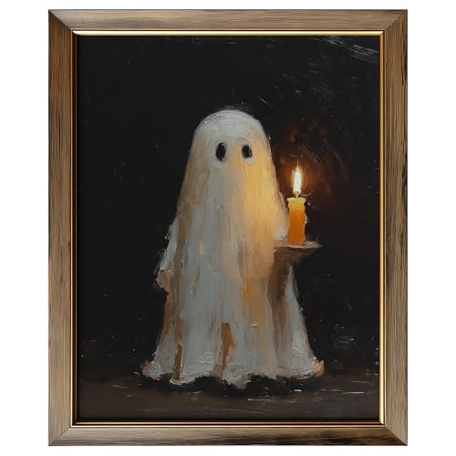 Vintage Halloween Ghost Candle Wall Art Print - 10x8 Inches