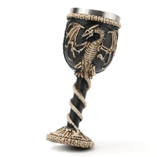 Medieval Gothic Stainless Steel Dragon Chalice Goblet - Resin Body - 7oz Variation B