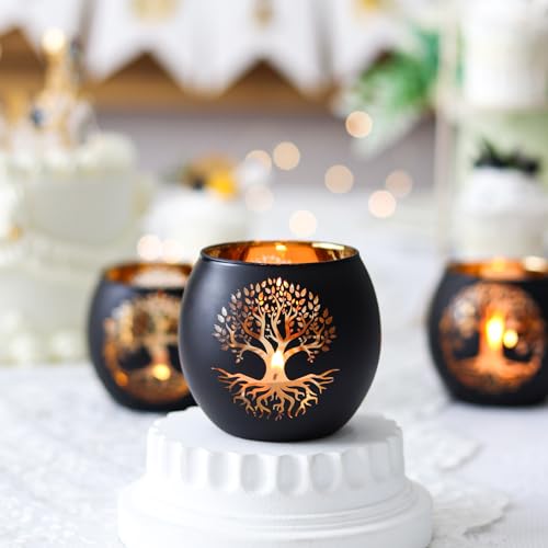 Black Gold Tree of Life Votive Candle Holders Set of 6 - Wedding & Party Decor
