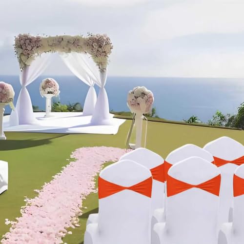 50 PCS Orange Spandex Chair Sashes Bows - Stretchable Wedding & Event Ties