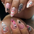 Halloween Press On Nails with Clown Ghost Rhinestones & Spider Web Design - Pink & Purple, 24Pcs