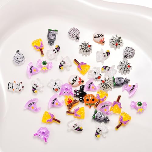 50Pcs Halloween Nail Art Charms Ghost Pumpkin Rhinestones for DIY Nails - Multicolored