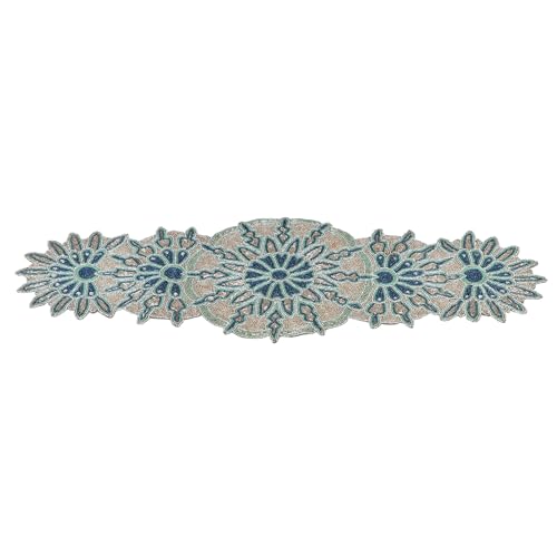 Hand Beaded Silver Green Table Runner 13x36 Inch Accent Decor