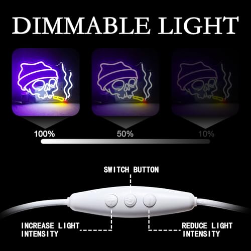 LED Skull Neon Sign B-Skull Halloween Wall Decor with Adjustable Brightness
