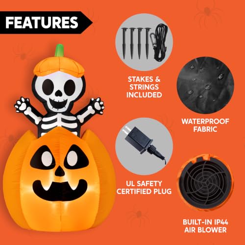 Halloween Inflatable Skeleton on Pumpkin with LEDs - Black & White Variation