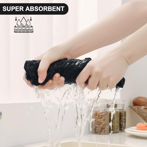 Homaxy Black 8-Piece Cotton Kitchen Towels and Dishcloth Set - Soft & Absorbent