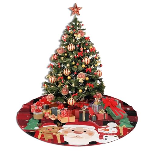 Buffalo Plaid Santa Claus Deer Snowman Christmas Tree Skirt 48 Inch - Holiday Decor