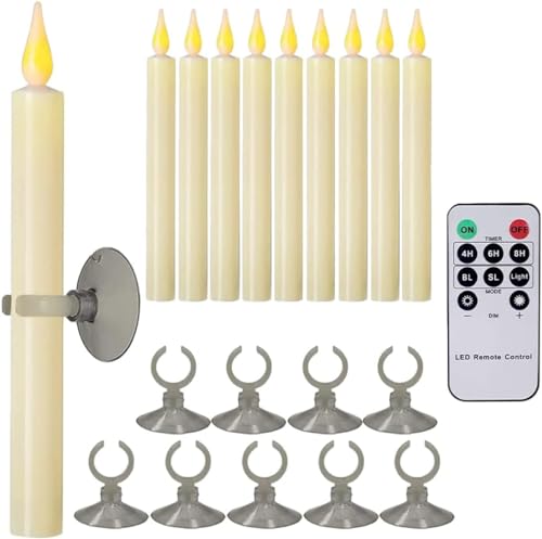 9-Pack Flameless Window Candles with Magnetic Bases & Suction Cups - Realistic Flicker