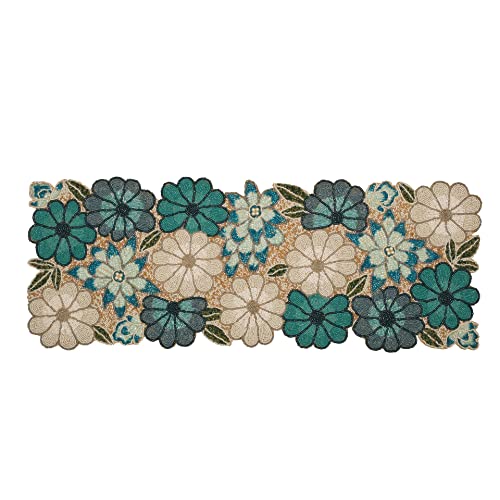 Christmas Beaded Table Runner 13x36 Inch - Teal Multi, Rustic Farmhouse Style