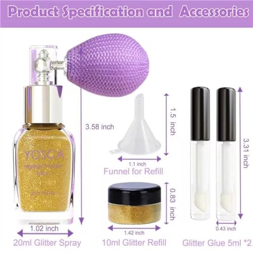 Yosca Body Glitter Spray - Holographic Body & Hair Shimmer - Rainbow Variation