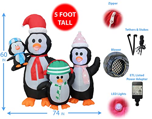 Christmas Inflatable Decorations Bundle - Penguins with Lights for Indoor Outdoor Festive Party
