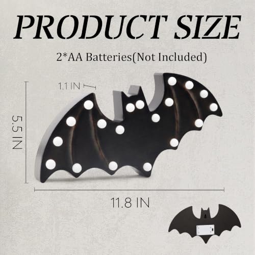 FestalMart Wooden Bat Light Up Halloween Decor - Black, Tabletop & Wall