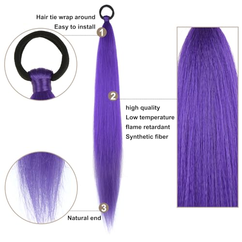 2 Pack 26 Inch Purple Ponytail Extensions with Elastic Tie for Women - Hot Water Shaping