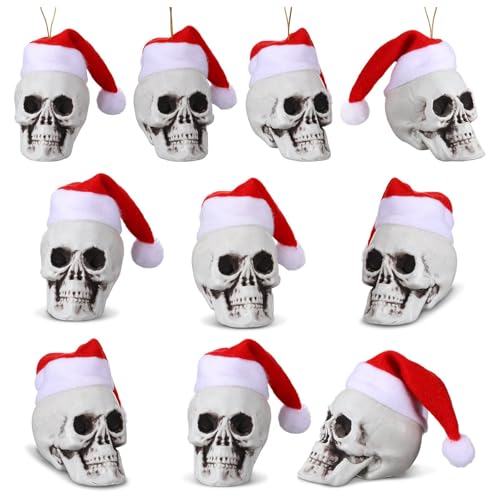Mini Hanging Skull Heads Christmas Tree Ornaments - 3.15 Inch Halloween Skeleton Decorations Set of 24