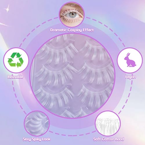 Anime False Eyelashes Wet Look 3D Multi-Layered Fluffy Wispy Cat Eye Lashes - White H02