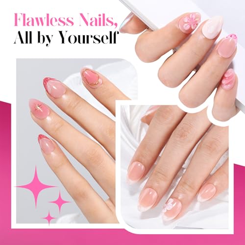 Gel Nail Tips Kit with Strong Nail Glue and Tools - Short Almond Design, 216 Pieces