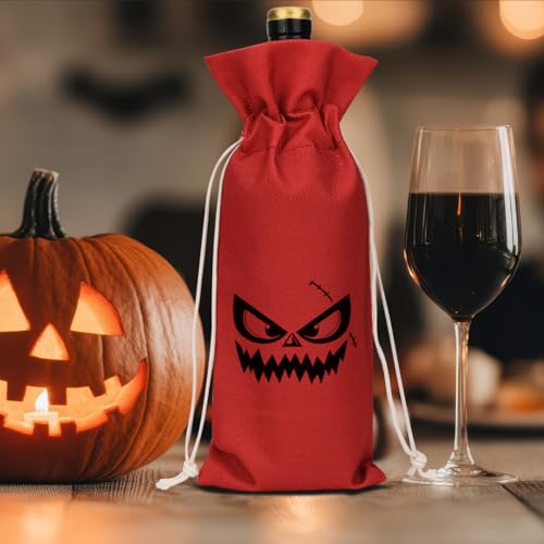 Halloween Wine Bag with Drawstring - Ghost Decor Gift for Wine Lovers - Variation of Halloween2