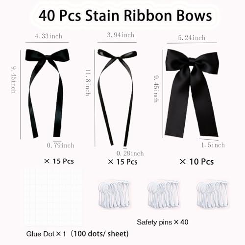 Black Satin Ribbon Bow Party Decorations Set - 40pcs for Elegant Birthday & Event Backdrop - Variation of THIS listing