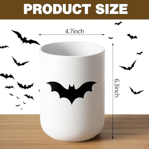 Halloween Bat Ceramic Utensil Holder - Gothic Kitchen Countertop Organizer with Customizable Sticker - Farmhouse Decor