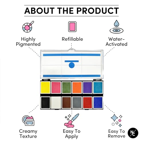 Vibrant Water-Activated Face & Body Makeup Palette - 12 Bold Colors Refillable
