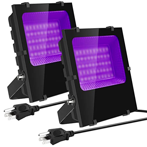 300W Black Lights Outdoor Flood Light - High Power UV LED with Waterproof IP66, Halloween & Party Use - 2 Pack
