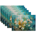 Retro White Daisy Floral Linen Placemats Set of 6 Heat Resistant Table Mats for Home & Dining