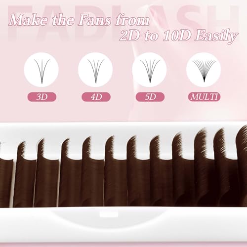 Brown Eyelash Extensions - Easy Fan Volume Lashes C Curl 8-14mm - Dark Brown