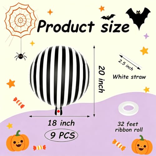 9 Pcs Black and White Striped Balloon Set for Halloween & Party Decorations