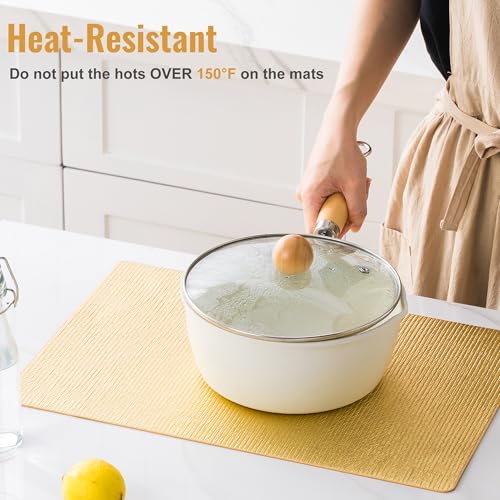 Faux Leather Placemats Set of 8 - Waterproof & Easy-Clean Gold Table Mats