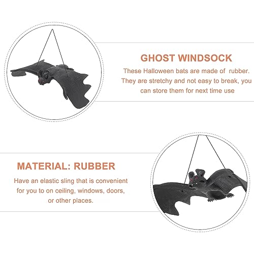Small Halloween Hanging Rubber Bats - Pack of 2, Realistic Spooky Decor