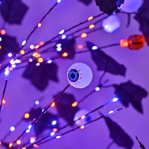 5FT Lighted Halloween Tree with 518 LED Twinkle Lights and Ornaments - Indoor Outdoor Spooky Decor