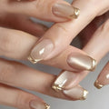 24Pcs Short Square French Cat's Eye Press-On Nails Glossy Fake Nails