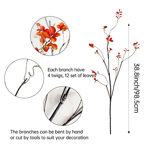 Fall Orange Faux Leaf Stems for Vase - 38.8in 3-Pack, Adjustable Autumn Decor