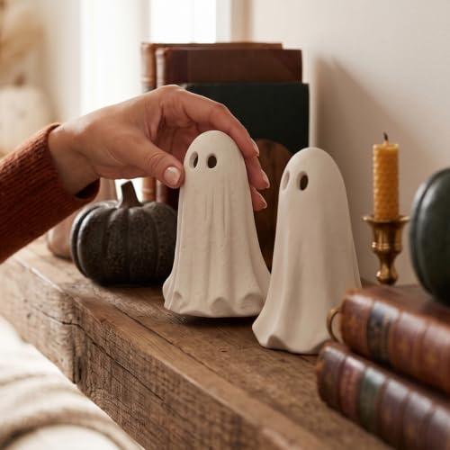 Halloween Terracotta Ghost Figurines Set - 6 Inch Farmhouse Decor, Spooky Tabletop Decor