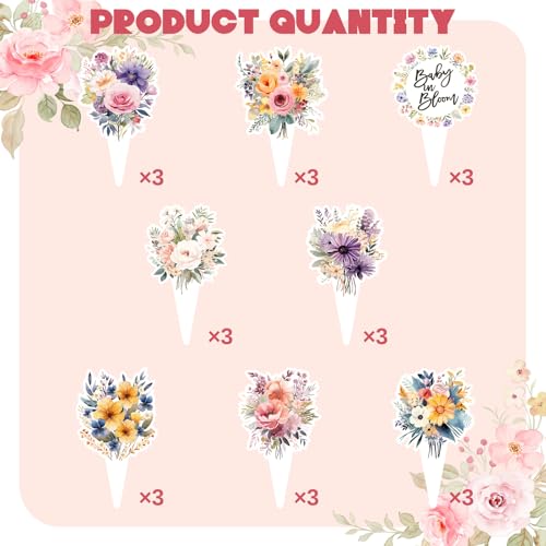 Wildflower Baby in Bloom Floral Cupcake Toppers - 40 Pack, Ready to Use