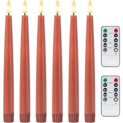 Velsyn Fall Decor Flameless Taper Candles with Remote - 6 Pack, Terracotta Variation