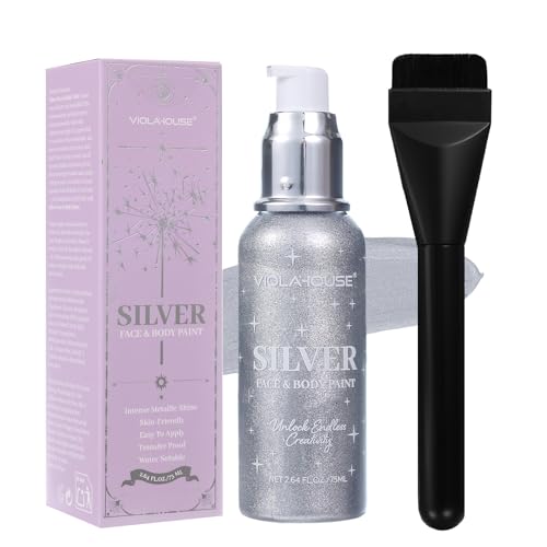 Silver Body Paint - Washable, Long-Lasting, Highly Pigmented for Halloween & Stage SFX