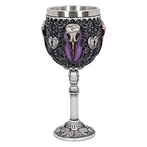 Gothic Raven Skull Goblet with Silver Key Stem and Removable Steel Insert - 18cm