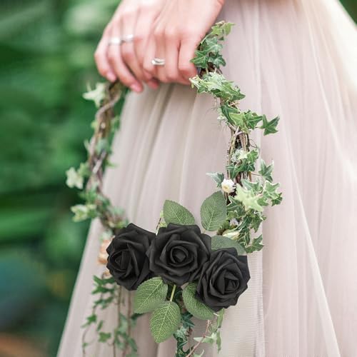 Black Artificial Roses - 50 Pcs Fake Foam Roses for Wedding & Party Decor - Gothic Halloween Centerpieces & DIY Bouquets