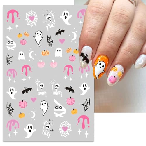 Halloween Nail Stickers 12 Sheets Self-Adhesive Spooky Nail Decals for DIY Manicure