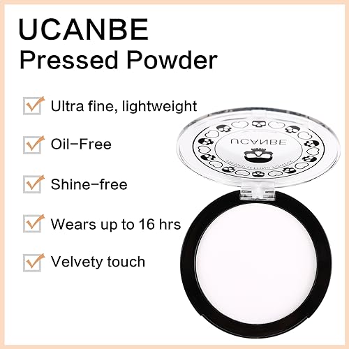 UCANBE Translucent White Pressed Setting Powder for Halloween & Special Effects, Matte Finish, Long-Lasting Makeup, Portable Compact