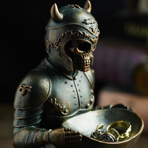 Viking Skeleton Jewelry Ring Holder Stand with Tray - Home Office Decor