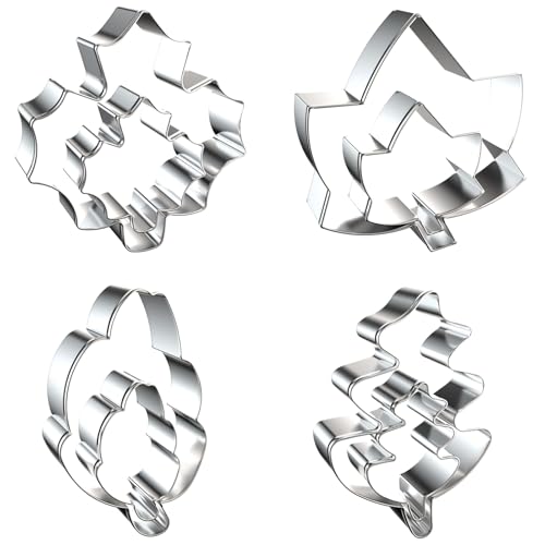 Leaf Shaped Cookie Cutter Set - Stainless Steel Autumn Baking Tools, 8 Pieces