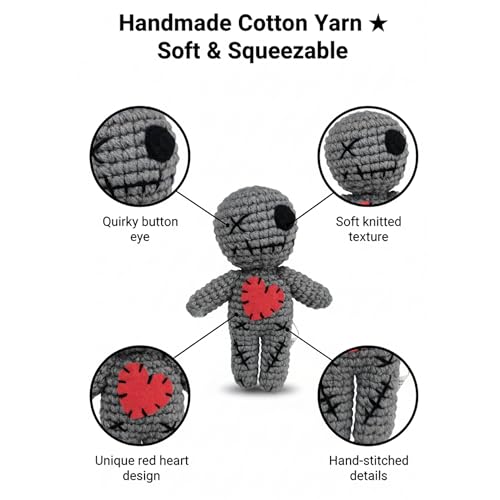 Grey Voodoo Doll with 18 Pins Stress Relief Creepy Plush Toy Halloween Decoration
