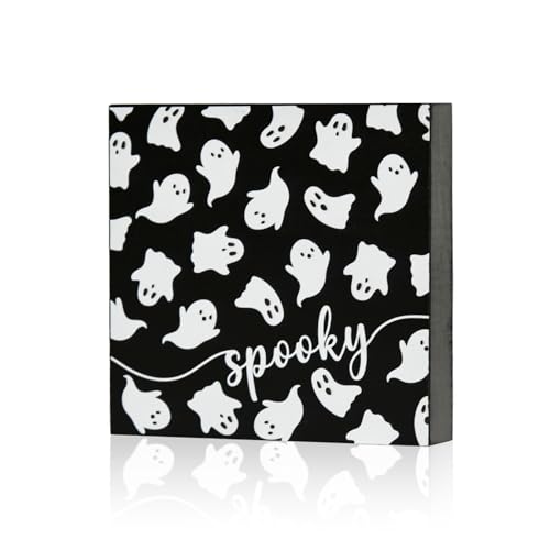 Halloween Wooden Box Decor - Ghost Spooky Faux Books for Indoor Table Display