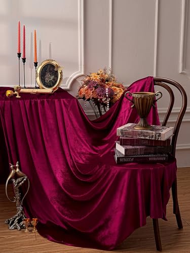 Burgundy Velvet Tablecloth 60x102 Inch Rectangular - Elegant Soft Linen for Events