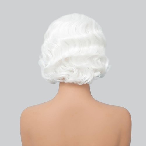 Salaibs White Finger Wave Lace Front Wig for Women Short White Curly Wig Synthetic 1920s Halloween Cosplay Costume Party with Wig Cap